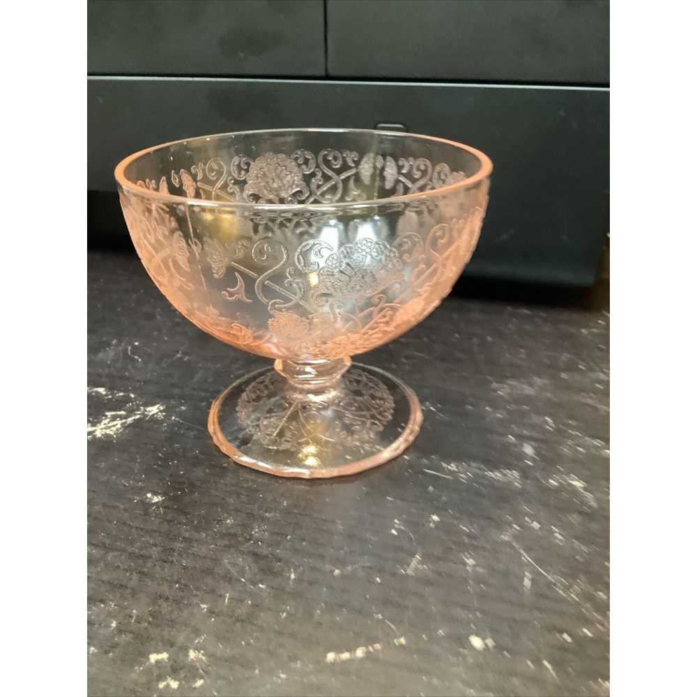 Depression Glass Poppy Pink Florentine Sherbet Dessert Ice Cream Bowl Cup